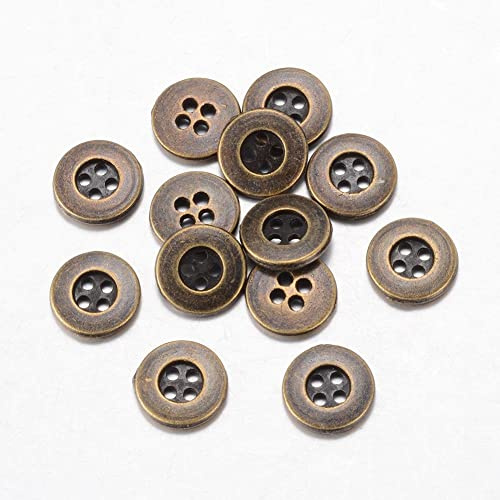 20 Metal Round Ridge 4 Hole Antique Bronze Vintage Colour 15mm Sewing Buttons