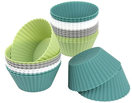 24 Piezas Silicona para Magdalenas, Fundas de Papel Reutilizables para Magdalenas, Fundas Individuales para Magdalenas de 4 Colores, para Pastel, Postre, Chocolate