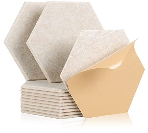 Rdutuok 12 Panneau Acoustique Mural Autocollante,30 x 26 x 1cm Panneaux Acoustiques Hexagonal Auto-Adhésif Pour Studio d'enregistrement,Bureau,Studio et Décoration,Camel