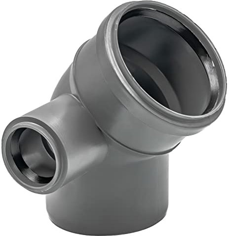 HT-Abzweig-Reduzierbogen DN 110 × 50 45° links grau | PP-Kunststoff Abfluss-Bogen mit Steckmuffe & Lippendichtung | platzsparender Seitenanschluss Sanitär/Abwasser