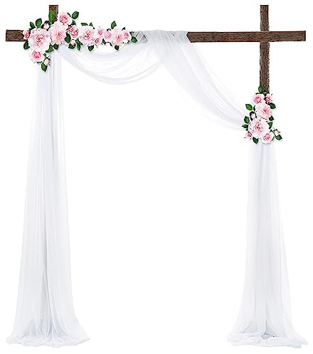 auons Bianco Tenda da matrimonio in tulle 1 pannelli 600x75cm Arco Drappeggio Voile Chiffon Tessuto Drappeggio Tende per di Cerimonia di Matrimonio Ricevimento Party Soffitto Decor