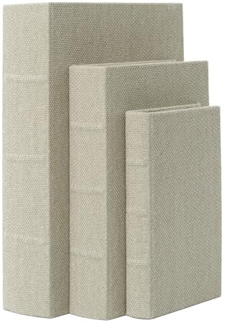 DECOR4SEASON Decorative Book Boxes Set of 3 – Modern Faux Linen & Wood Hidden Storage for Coffee Table – Stackable Fake Books for Shelf Decor, Remote Control & Jewelry Organizer (Warm Taupe)