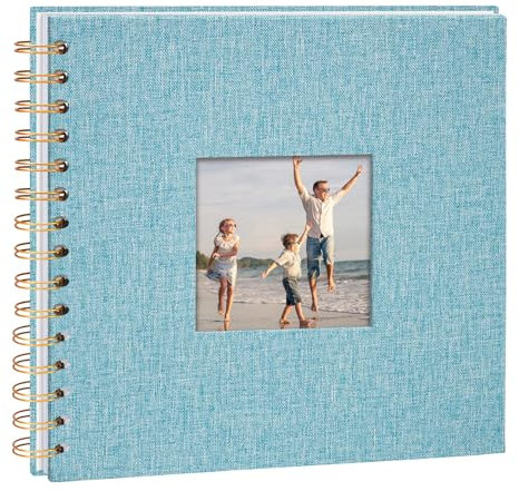 Vienrose Fotoalbum zum Selbstgestalten 20,5 x 20,5 cm, DIY Scrapbook Spiralalbum mit 40 Weißen Seiten, Leinen Fotoalbum zum Einkleben für Familien, Baby, Hochzeit, Jahrestag, Geburtstags, Hellblau