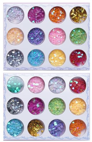 Purpurina Polvo, 24 Colores para Glitter Maquillaje, Para Uñas, Sombra de Ojos, Festival Purpurina, Cara Maquillaje Pelo y Manualidades Brillante Decoración,2 styles
