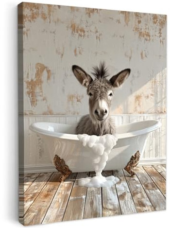 MuchoWow© Impression sur Toile Decoration Murale Peinture 50x70 cm Tableaux Art Décoratif Muraux Décoration Chambre Ane - Bain - Salle de bain - Animal