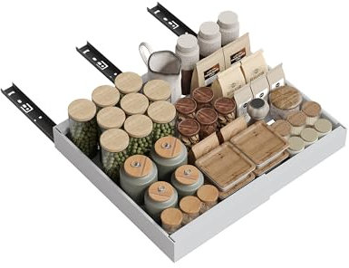 NETEL Teleskopschublade Ausziehbarer Schubladen Organizer Einstellbare Breite 32-52cm，Tiefe 42cm für Küchenschränke mit Klebefolie，Kein Bohren，weiß