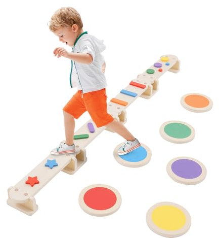 Barra de equilibrio 3 en 1 de madera multifunción para niños y pequeños, trayectoria de obstáculos, entrenamiento de equilibrio