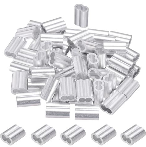 PATIKIL 5mm (3/16) Manicotti Fune Compressione in Alluminio, 50 Pezzi Manicotti per Cavi Anelli per Cavi Metallici Ghiera Crimpatrice per Montaggio Ringhiera, Tono Argento