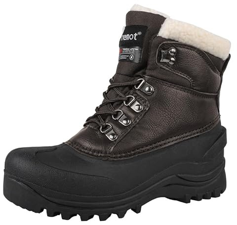 riemot Bottes Imperméables pour Hommes et Femmes Botte de Neige pour un Hiver au Chaud Bottes de Randonnée Doublées de Polaire Marron 46 EU