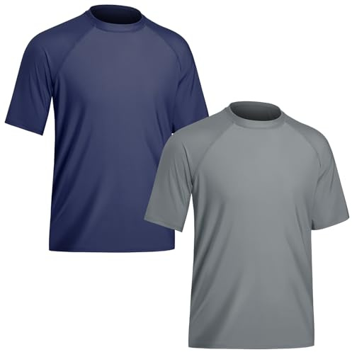 TIZAX 2 Pièces T Shirt Anti UV pour Homme Maillot de Bain à Manche Courte UPF 50+ Rashguard Hauts Tee Shirt de Sport Séchage Rapide
