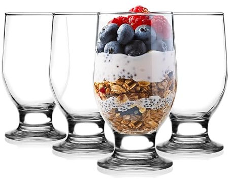 Glasmark KROSNO, 270ml, juego de 4, vasos, vaso con pie, vasos largos, vasos de agua, vasos de zumo, aptos para lavavajillas, perfectos para el hogar, restaurantes y fiestas