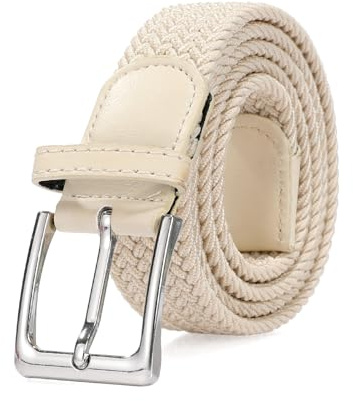Bella Accessori Cinturón elástico trenzado para hombre y mujer cinturón de tela Correa elástica trenzada con hebilla de aleación de zinc Causal Unisex, beige, 115cm Larghezza 3.5cm