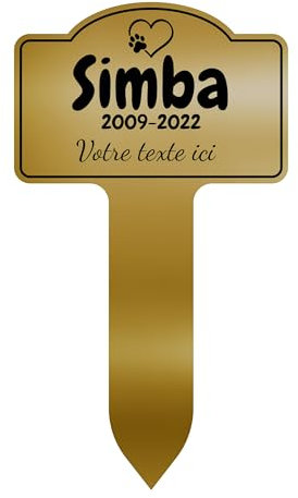 GRAVURE CONCEPT Plaque Funéraire pour Animaux - Stèle Commémorative Personnalisable PVC (Chien/Chat etc) - (Modèle 2 / Or Mat Texte Noir)