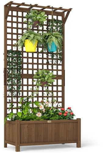 Outsunny Hochbeet Pflanzkasten mit Rankgitter 90 x 45 x 183cm Kaffee