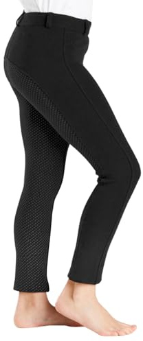 Farnell Grip Seat Children’s Jodhpurs - Unisex Equestrian Trousers with Full Grip Silicone Seat, Durable Stretchy Fabric, Pull-On Style, Elastic Waistband & Belt Loops - 7-8 Years - Black