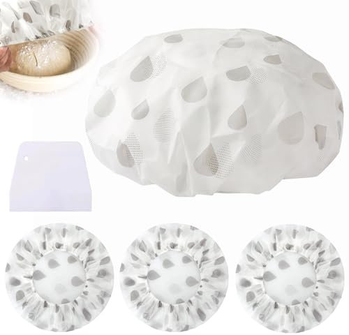 4 PCS Baking Bowl Cover,Adjustable Bowl Covers for Bread Proofing,Reusable Proving Bags for Dough,with Dough Scraper for Bread Proofing,Baking,Storage,Vegetables,Meat