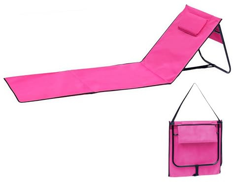 Spetebo Liggmatta vikbar med justerbart ryggstöd – rosa – strandstol 152 x 51 cm vikbar med bärrem – trädgård, soffa, solstol, camping, picknick, resa, semester med golvmatta, förvaringsfack