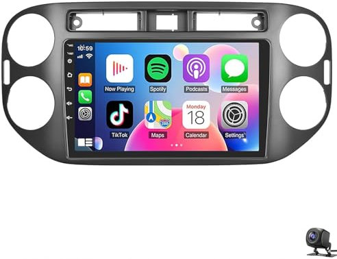 Para Volk-swagen Tiguan 2006-2016 Android 14 Radio Estéreo para Automóvil 9 Inalámbrico Carplay Android Auto Pantalla Táctil Navegación GPS Bluetooth USB WiFi Radio FM/RDS Cám(Size:W1,Color:negro)