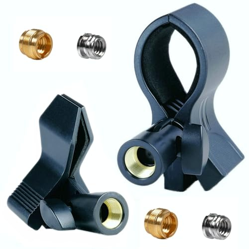 2 Pack KayNicam Universal Microphone Clip Holder for Dynamic & Condenser Mics - Adjustable Mic Clamp for 0.6 to 2.4 Diameter (1.5-6cm) - Includes 5/8, 3/8, 1/4 Metal Threads.