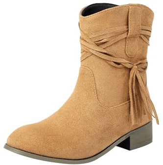 Cocila Botas De Tobillo Anchas para Mujer, Botines Holgados A Media con Cremallera Lateral Y Tacón. Planas Mujer Invierno Pelo Altas Marrones Tacon Ante Fino Zapatos Militares Comodos Vestir