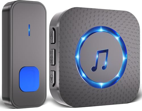 Funkklingel, Kabellose Türklingel 400m Reichweite IP55 Funk klingel Set Aussen Wasserdicht, Haustür Klingel kit mit 1 Plug-In-Empfänger und 1 Sender, 55 Melodien Doorbell Mit LED-Blitz, Schwarz