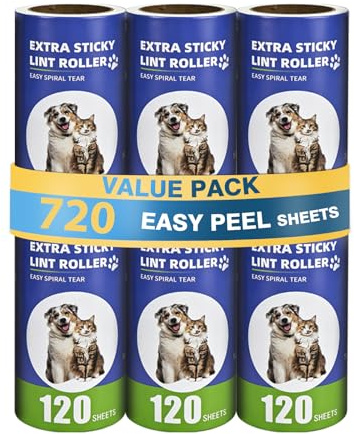 lompyeu 720 Hojas Quita Pelos Mascota,6 Rollos Rodillo Quitapelusas Super Adhesivo para Pelo de Mascotas,lint Roller para Ropa, Sofá, Cama, Pelo De Gato, Rodillo Quitapelos Mascotas