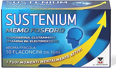 Sustenium Memo Fosforo - Integratore alimentare a base di Fosfoserina, Glutammina, Vitamina B6 ed Eleuterococco. Energia per la mente. Confezione da 10 flaconcini (10ml)