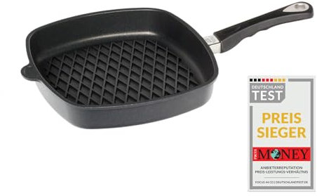 AMT Gastroguss Eckpfanne 28 x 28 cm, 5 cm hoch, mit BBQ-Boden, festerStiel, nicht induktionsgeeignet, Lotan® Antihaft-Veredelung, Gusspfanne (Aluguss), AMZN-E285BBQ