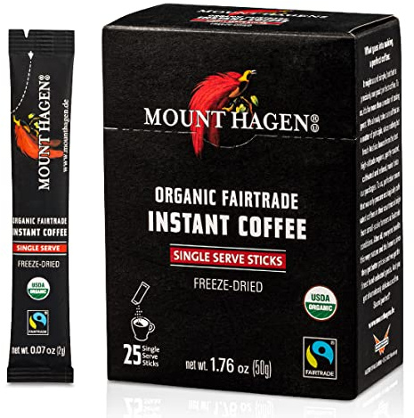 Mount Hagen 25 Count Single Serve Instant Coffee Packets | Organic Medium Roast Arabica Beans | Eco-friendly, Fair-Trade [25 sticks/1.76oz/50g]