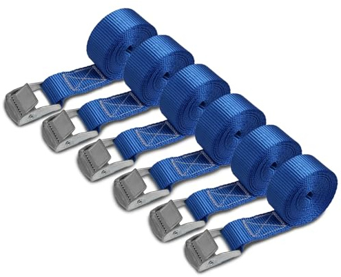 Cinghia di fissaggio Cinghie di tensione - blu - 1m 2,5m 4m 6m - diverse quantità, sicura del carico resistenza fino a 250 kg DIN EN 12195-2 ; 6 pezzi 2.5 cm x 2.5 m