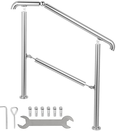 Happybuy Garde-Corps de Transition en Acier Inoxydable à 5 marches, Rampe d'escalier réglable de 1 à 5 marches Garde-Corps à marches d'intérieur et d'extérieur 220lb, kit d'installation Porche DIY