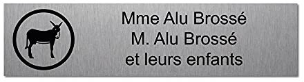 Plaque gravée pour nom et numéro boîte aux lettres Ane Catalan autocollante 10x2,5cm personnalisée 1 à 3 lignes Alu Brossé