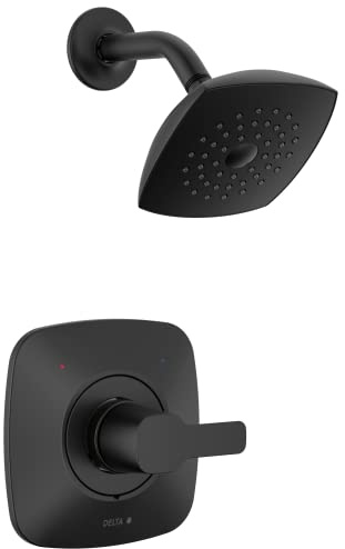 Delta Modern 14 Series Shower Faucet Set, Matte Black Shower Head and Handle Set, Valve Trim Kit, Matte Black T142339-BL-PP (Valve Not Included)