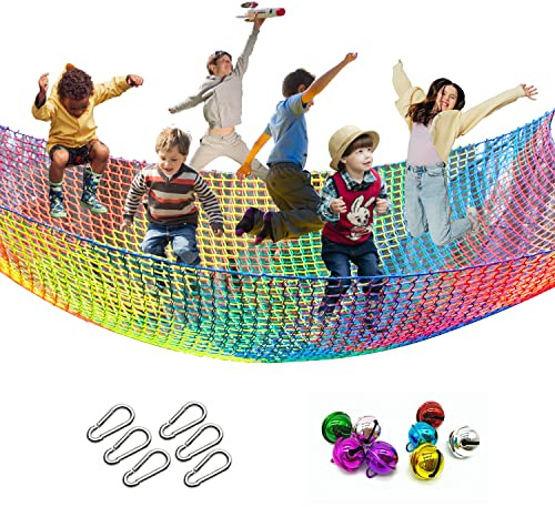 Tongmo Climbing Cargo Net, 6.5' X 9.8' Double Layers Playground Safety Net, Kids Backyard Climbing Net, Used for Treehouse Accessories...with Storage Bag and Carabiners
