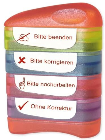 TimeTEX - Siebdruck-Stempel Perpetuum, 4 Stempel im praktischen Set - Serie: Bitte beeenden - aus robustem Kunststoff - 62376