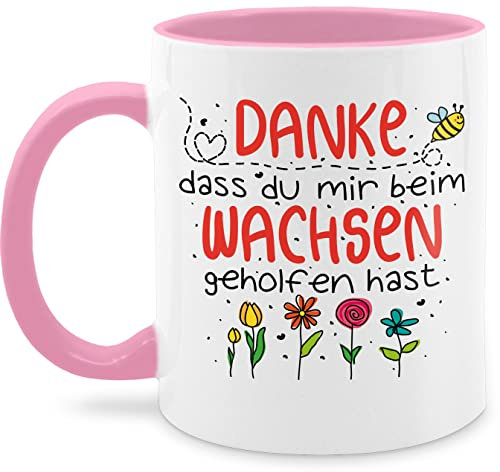 Tasse Tassen 325ml - Danke dass du mir beim Wachsen geholfen hast - Abschied Erzieher Erzieherin - 325 ml - Rosa - geschenke für kindergärtnerinnen kita abschiedsgeschenk kindergärtner bee