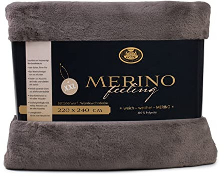 Gözze - Gemütliche Kuscheldecke, Merino Feeling, Wendbar, Hohe Dichte 600 g/m², 220 x 240 cm - Anthrazit
