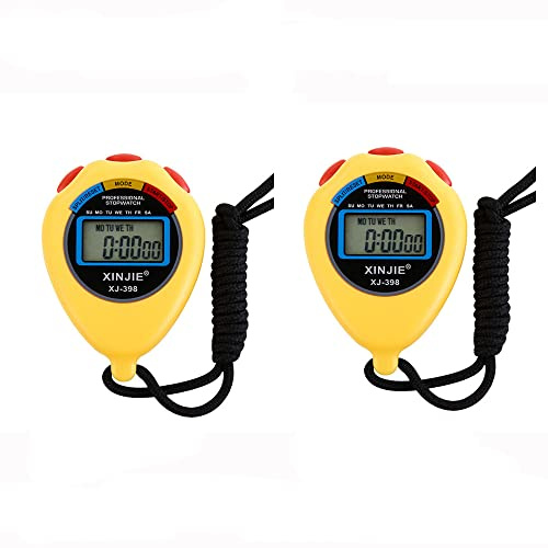 Cronometro Elettronico 2 Pz Digitale Sport Cronometro Timer con Data Ora e Funzione Allarme Multifunzionale per Allenatori Fitness e Arbitri (Giallo)