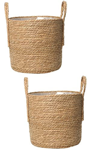 Cabilock Blumentopf Geflochten Seegras-Pflanzkorb Stilvoller Übertopf: 2 Stück Kleine Blumentöpfe Mit Griff Handgewebter Korb Dekorativer Blumentopf Für Wohnkultur Seegras Blumentopf