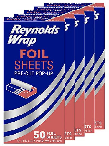 Reynolds Lot de 50 feuilles de papier d'aluminium pré-découpées, 35,6 x 26,7 cm, 250 feuilles au total