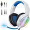 Krysenix PG2 Gaming Headset for PS4, PS5, PC, Xbox One, Switch, Wired Gamer Headphones with AI Stereo Microphone Sound, Ergonomic Design Over Ear Computer Headset with 3.5mm Jack & LED White/Blue