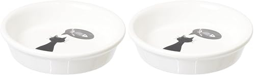 TRIXIE Ciotola in ceramica per gatti a bordo basso – Per rispettare i baffi sensibili – Antiscivolo & lavabile in lavastoviglie – Bianco, 0,25 l, ø 13 cm (Confezione da 2)