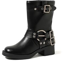 QUEEN HELENA Stivaletti Biker con Fibbia Bassi Donna X30-118 (Nero, Sistema Taglie Calzature EU, Adulto, Donna, Numero, Media, 36)