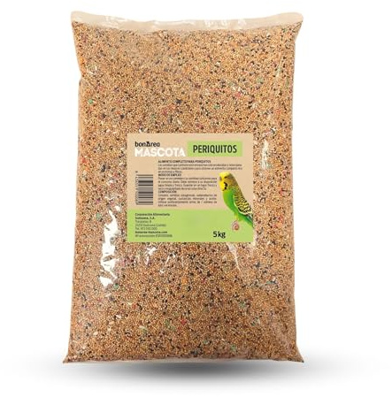 BonÀrea - Mixtura de Semillas 5KG para Periquitos y Exóticos - Alimento 100% Natural - Enriquecido con Vitaminas y Minerales - Alimentación Completa y Equilibrada - Fabricado en España