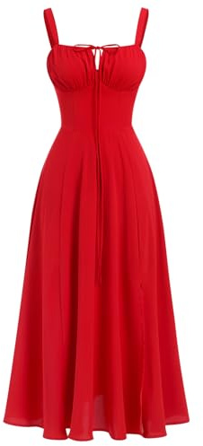 OBEEII Women's Floral Corset Midi Dress Sleeveless Spaghetti Straps Low Cut Summer Corset Sundress Floral Print Bustier Dress