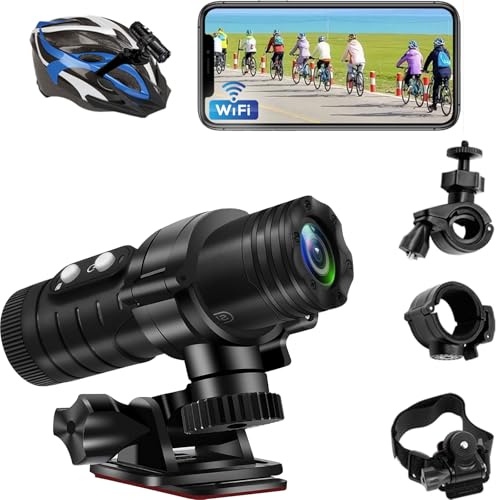 TANGMI Helmkamera, WiFi Action Cam, 1080P HD & 120° Weitwinkel Helmkamera Motorrad mit Automatischer Horizontausrichtung und Großem Akku für 7 Stunden