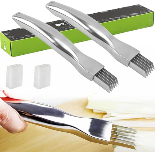 Snowtain 2 pièces Couteau à Déchiqueter les Oignons,2024 nouveau Couteau à Oignon vert haché en acier Inoxydable,Shred Silk The Knife Couteau à Déchiqueter Convient aux fruits et légumes.