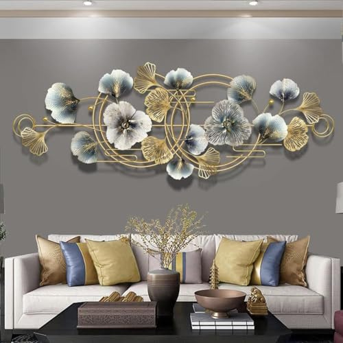 Décoration murale en métal, décoration murale 3D décoration murale décoration ginkgo tableau mural en feuilles de métal décor for salon hôtel fond décorations murales(167cm)