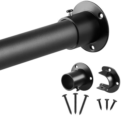 32mm Wardrobe Rail, Heavy Duty Black Stainless Steel Retractable Wardrobe Rod, Wardrobe hanging rail set,74-130cm Wardrobe Rails and Fittings