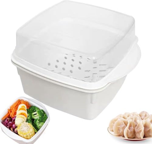 Vaporiera per microonde, Pentola a vapore per microonde, Vaporiera per verdure a microonde, Cestello per cottura a vapore per microonde, Cestello per pesce, Contenitore per alimenti per verdure, Pasto